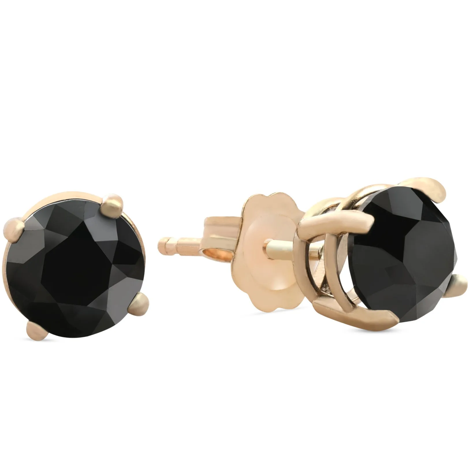 1 1/2 ct TW 14k Yellow Gold Round Black Diamond Studs Women's Earrings