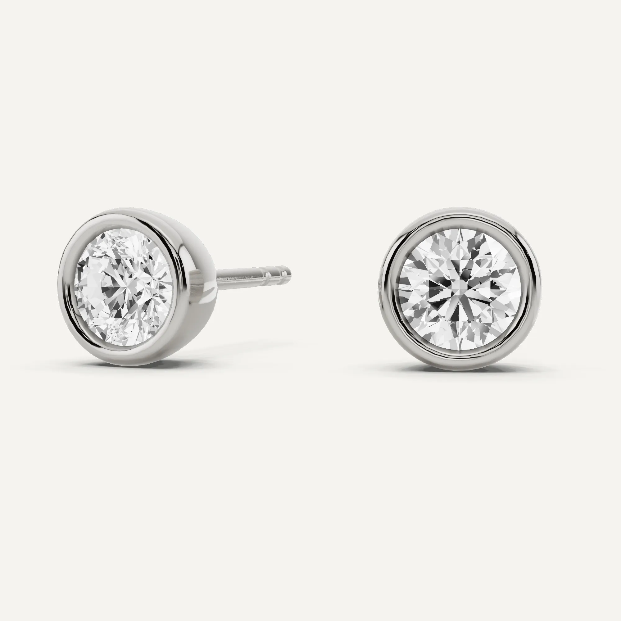 1 ctw Round Diamond Bezel Set Solitaire Stud Earrings