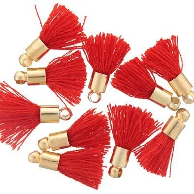 10mm Red Fabric Tassel with Gold Cap (10 Pieces)