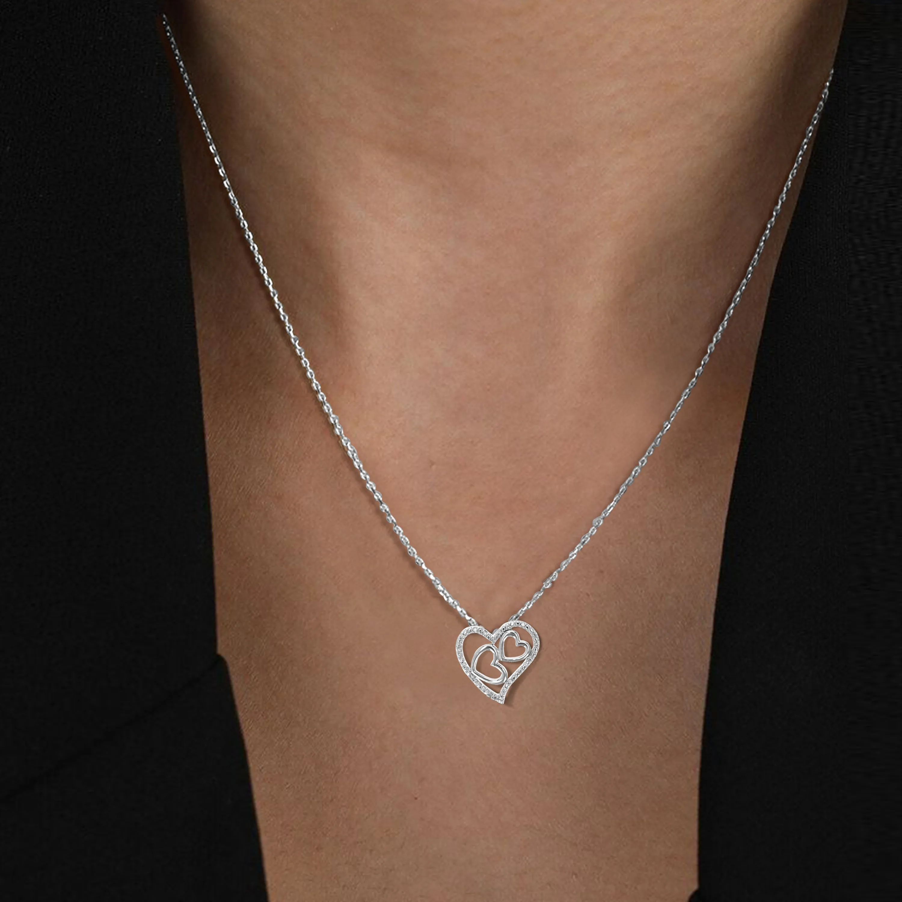 1/10 cttw Lab Grown Diamond Multi Heart Pendant Necklaces Silver