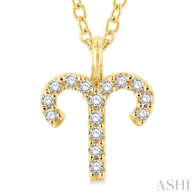 1/10 Ctw Aries Round Cut Diamond Zodiac Pendant With Chain in 14K Yellow Gold