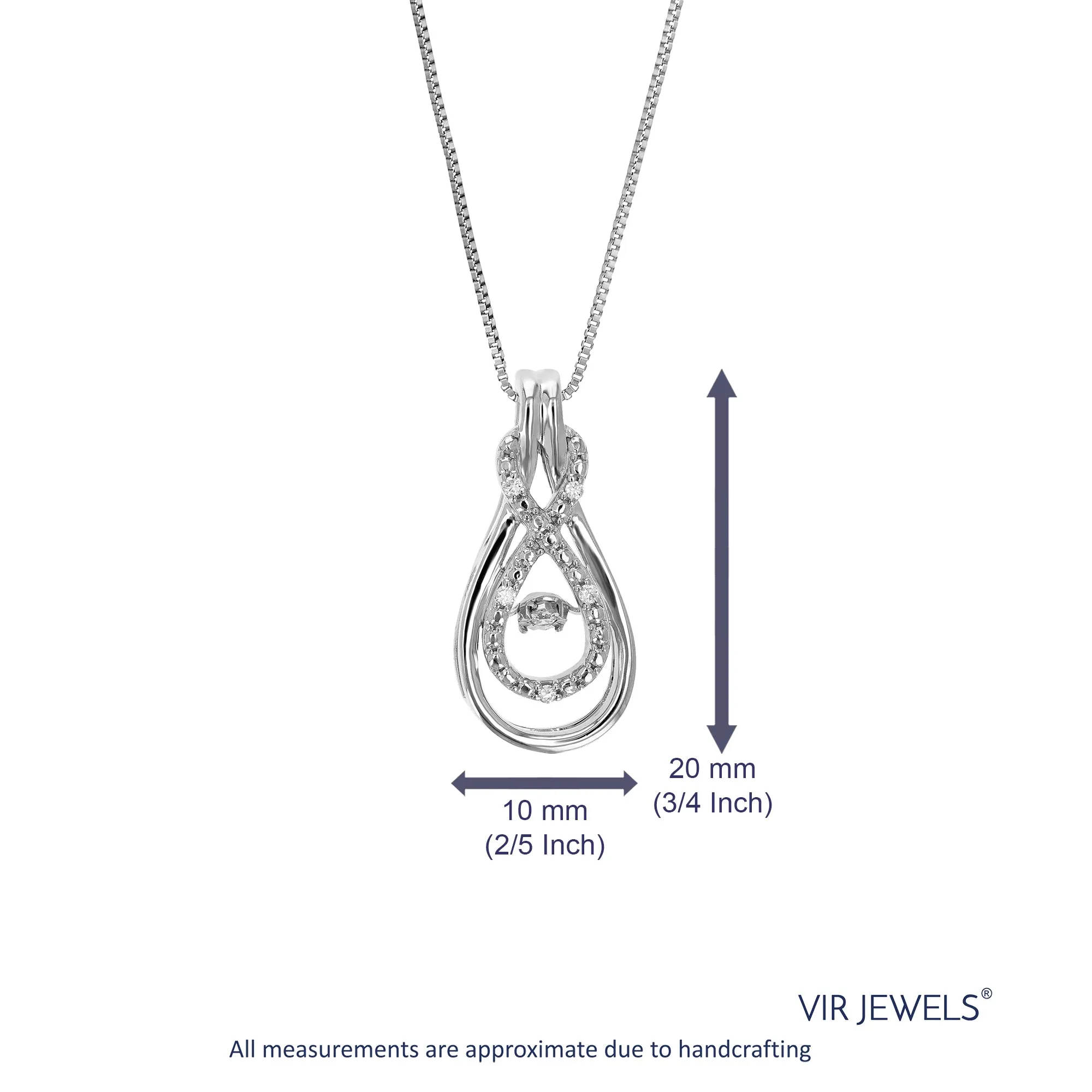 1/20 cttw Lab Grown Diamond Pendant Necklace .925 Sterling Silver Dancing Diamond 3/4 Inch with 18 Inch Chain, Size 3/4 Inch