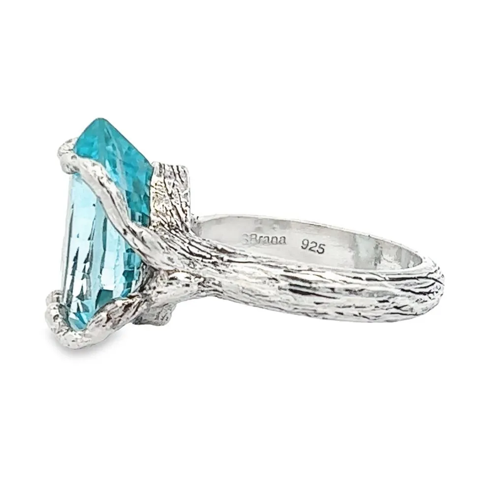 13 ct Cushion Cut Pear Shape Swiss Blue Topaz Sterling Silver Cocktail Ring