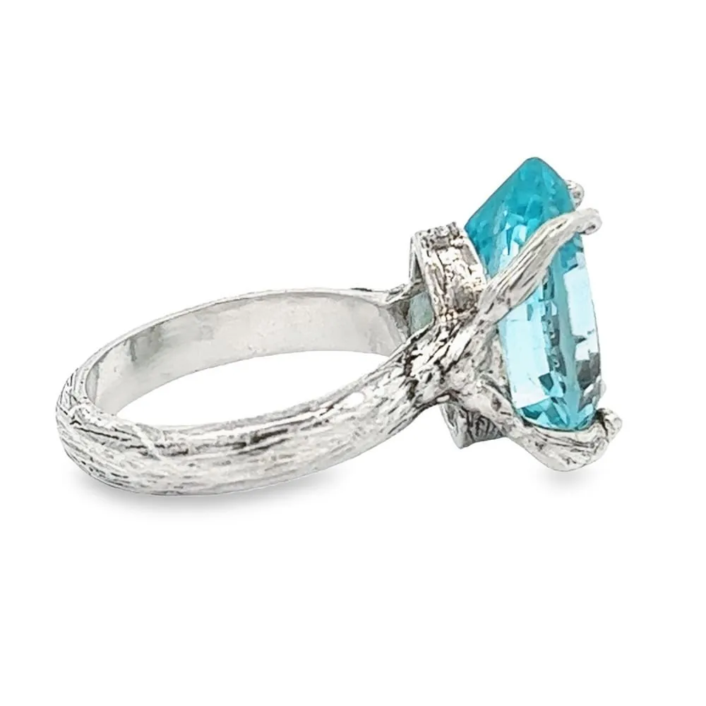 13 ct Cushion Cut Pear Shape Swiss Blue Topaz Sterling Silver Cocktail Ring