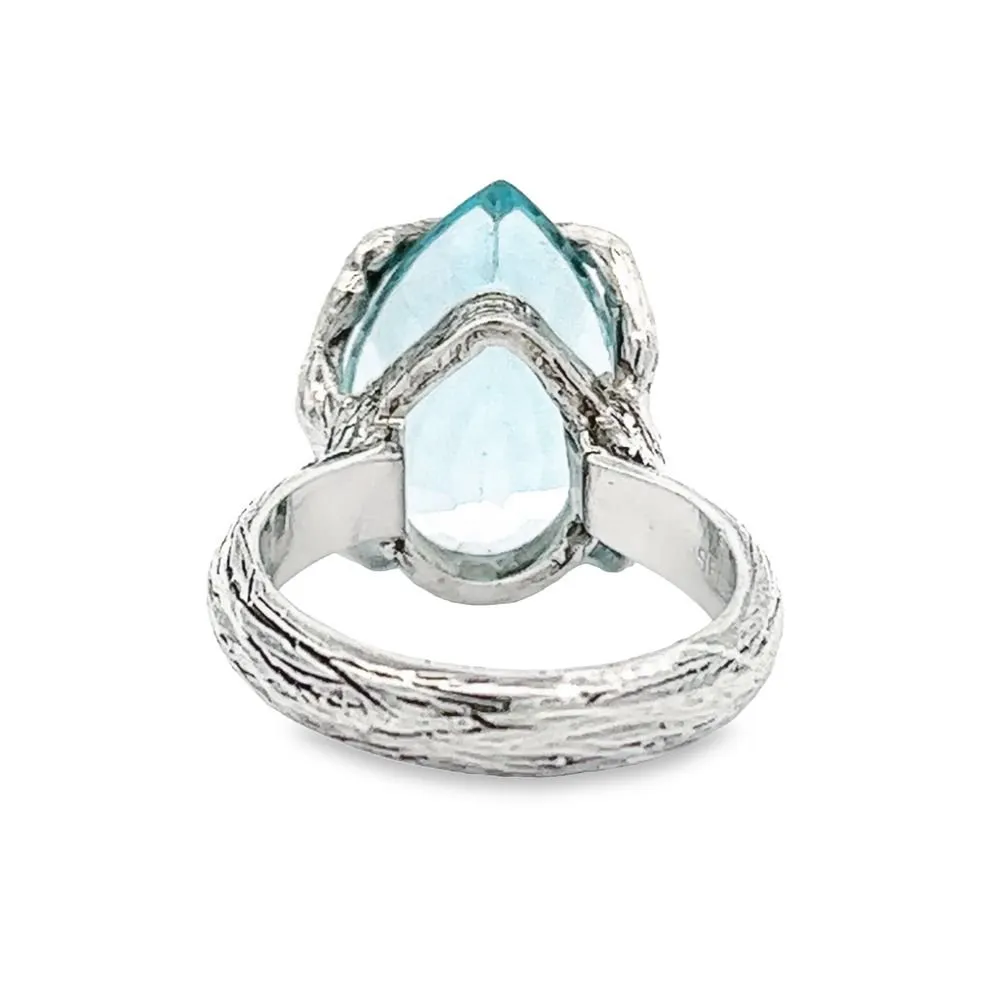 13 ct Cushion Cut Pear Shape Swiss Blue Topaz Sterling Silver Cocktail Ring