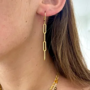 1356 - Gold Paperclip Leverback Earrings