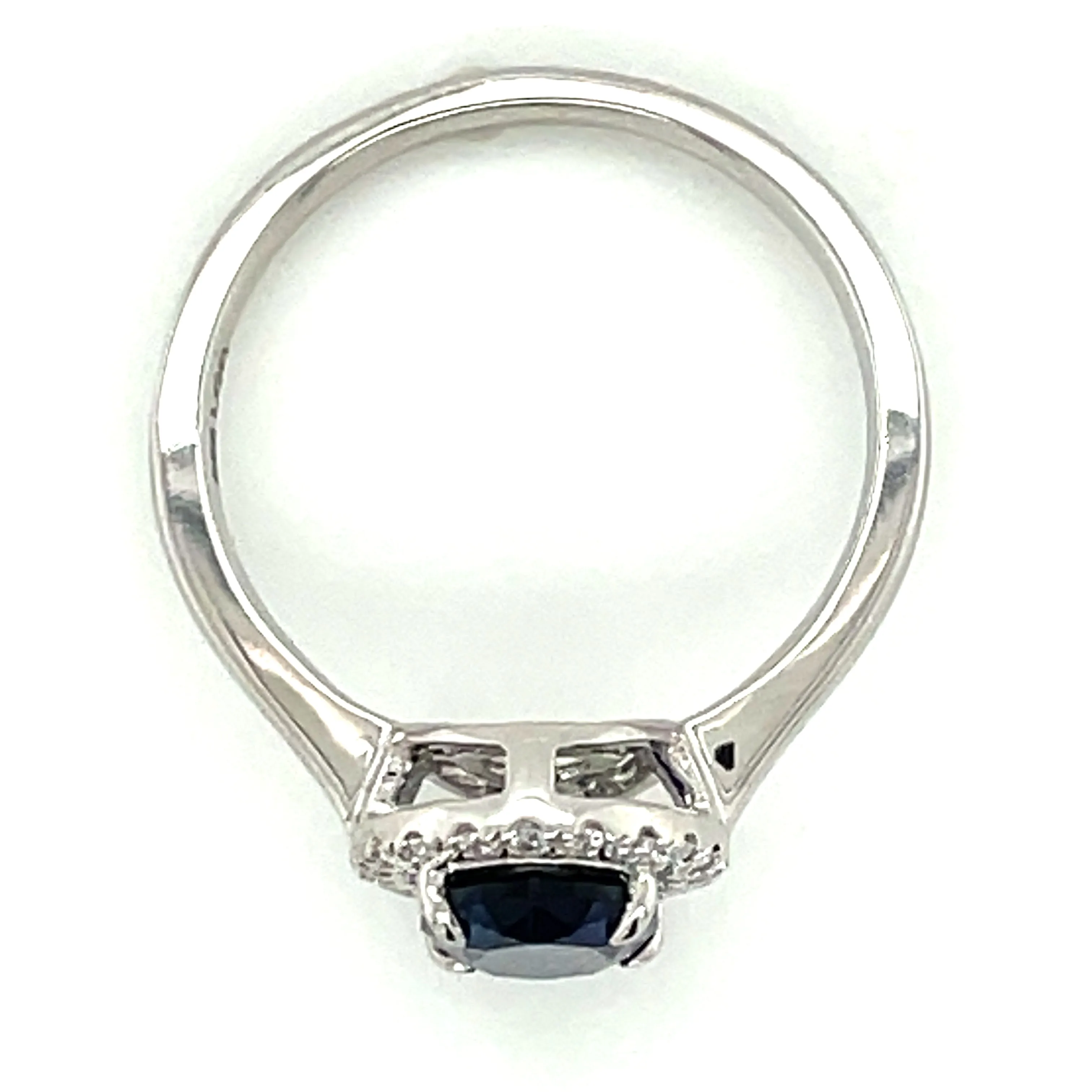 14ct White Gold Laboratory Grown 1.63ct Oval Sapphire & 0.16ct Diamond Halo Ring