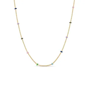 14k Gold Multicolor Enamel Satellite Chain Necklace