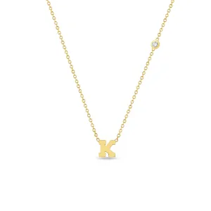 14k Initial Letter Necklace with Floating Diamond