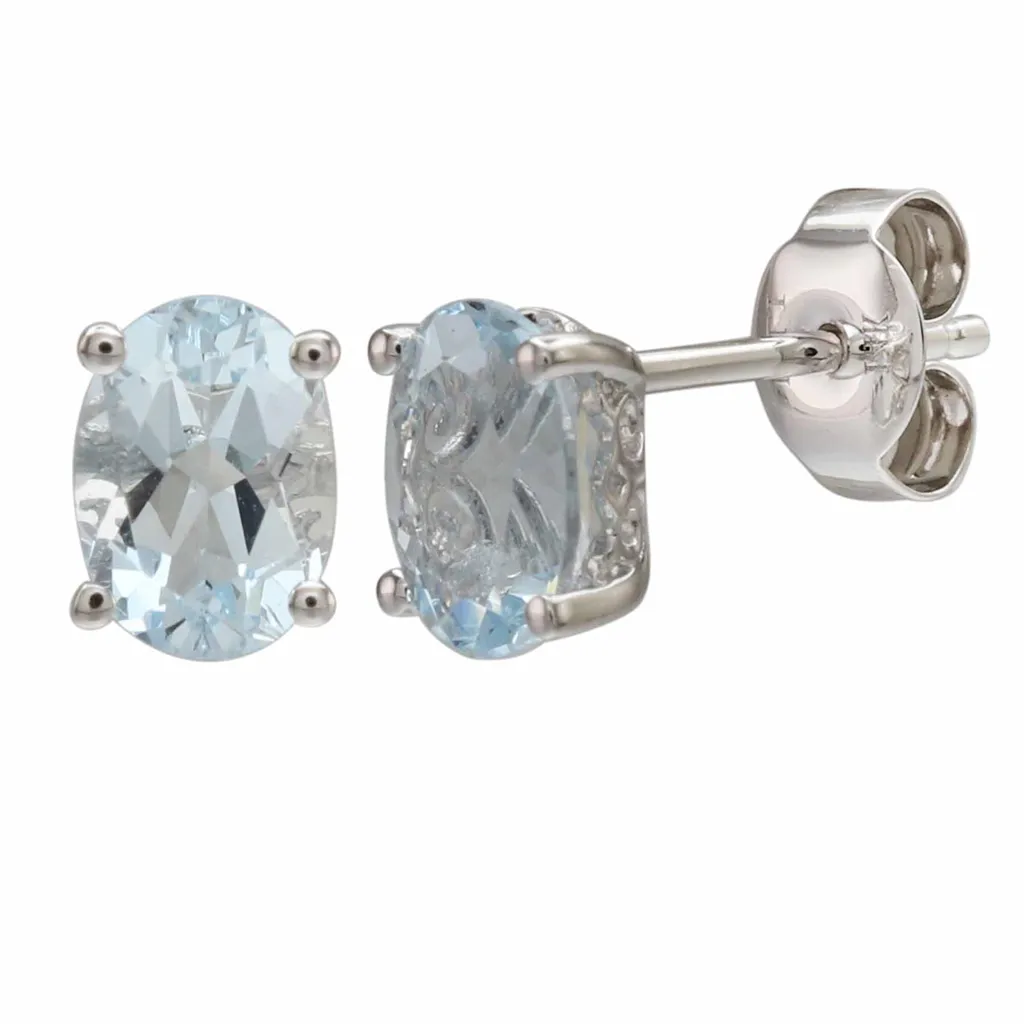 14K White Gold 1.30ctw Oval Aquamarine Stud Earrings