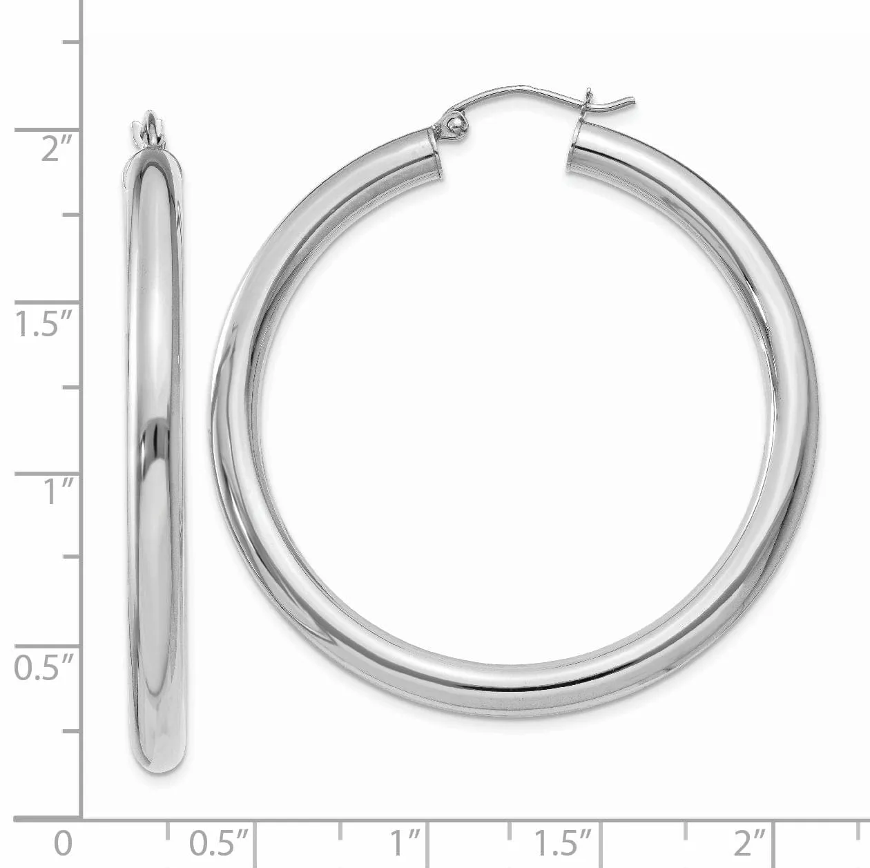 14k White Gold 4MM x 45MM Tube Hoop Earrings