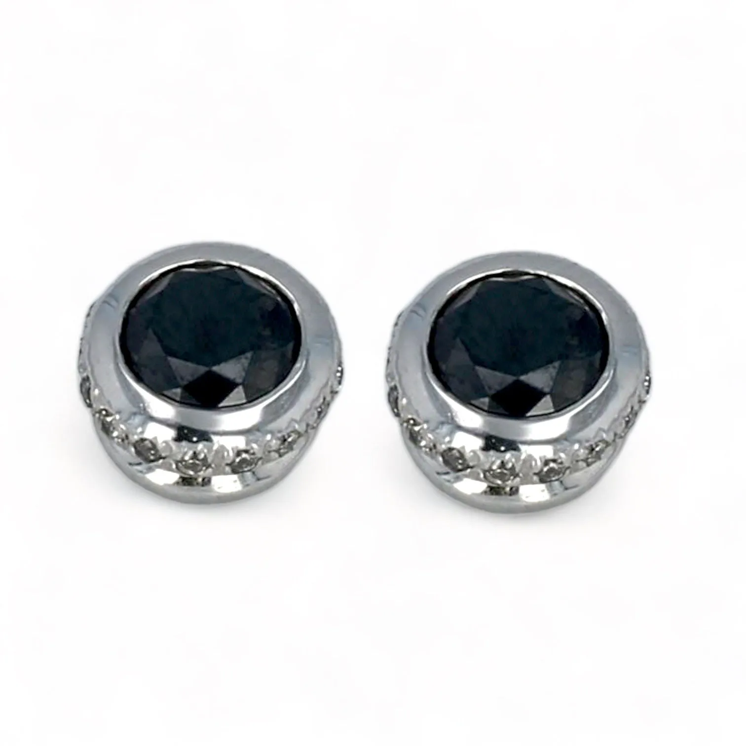 14k White gold black diamonds studs-6829