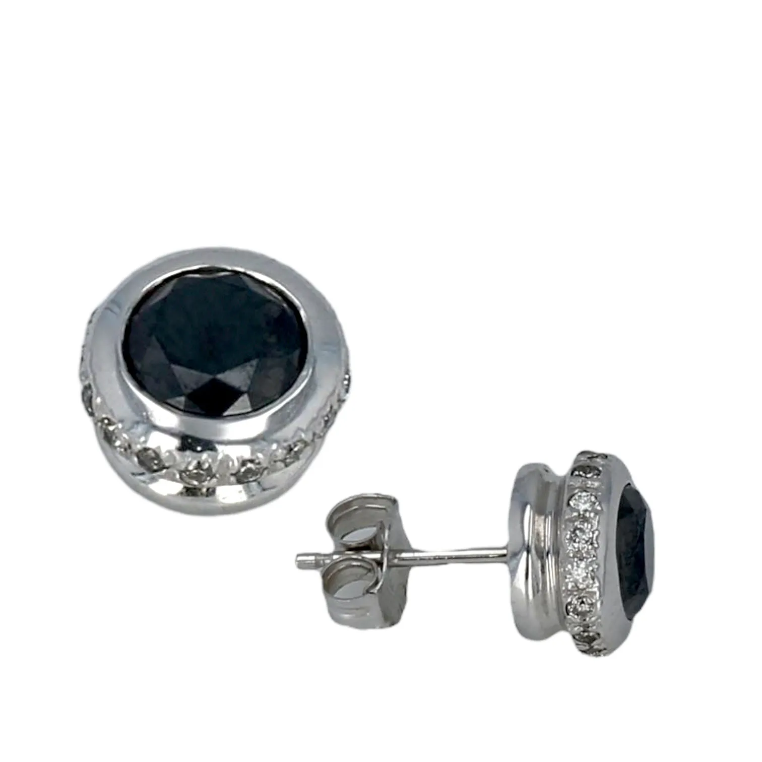 14k White gold black diamonds studs-6829