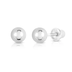 14k White Gold Classic Ball Stud Earrings with Screwbacks (Unisex)