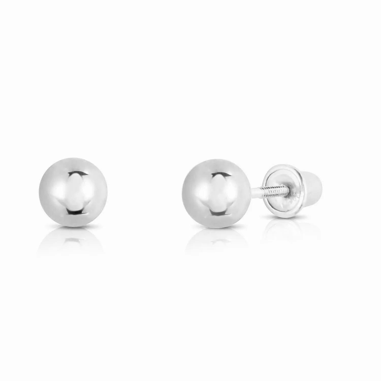 14k White Gold Classic Ball Stud Earrings with Screwbacks (Unisex)