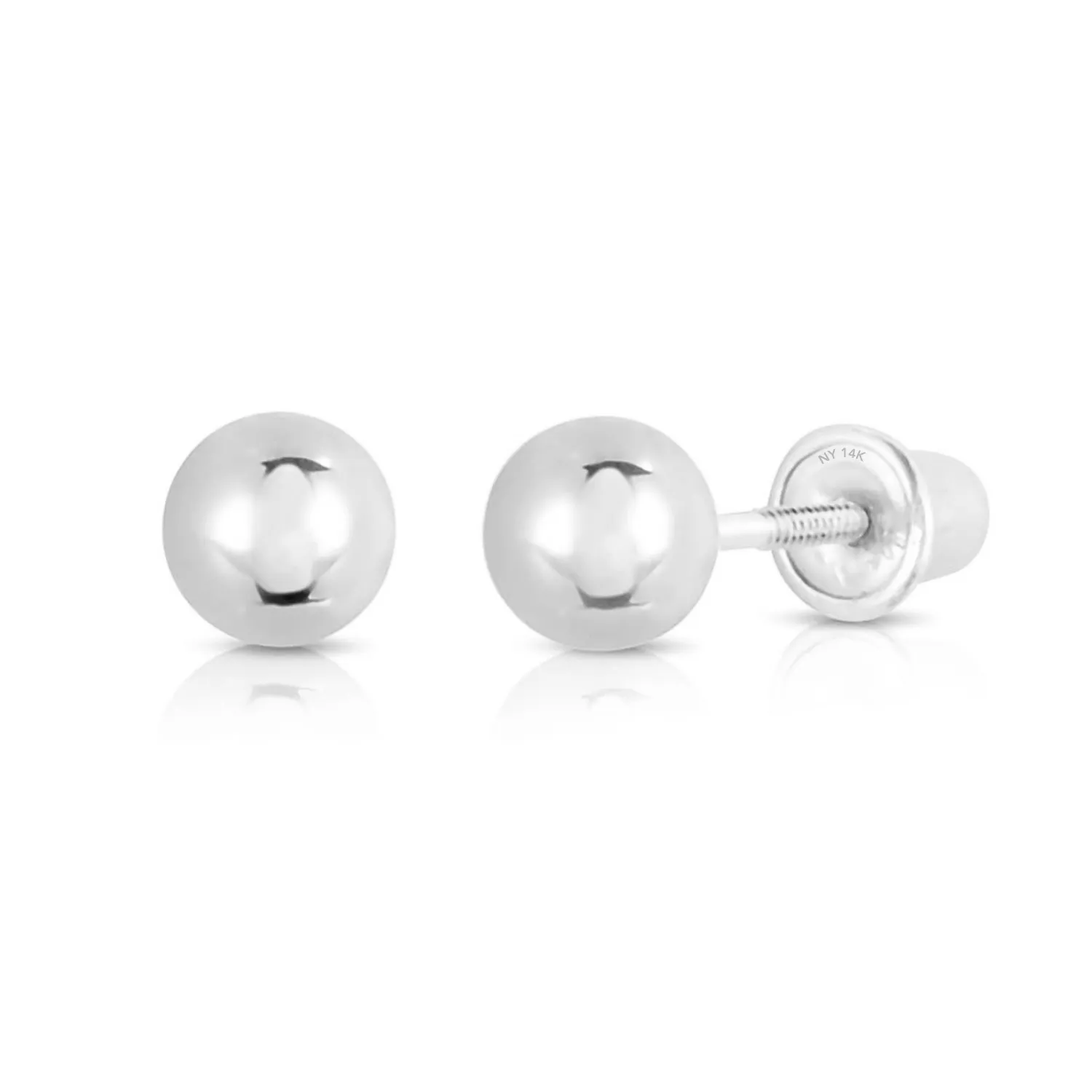 14k White Gold Classic Ball Stud Earrings with Screwbacks (Unisex)