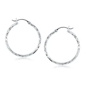 14k White Gold Diamond Cut Hoop Earrings