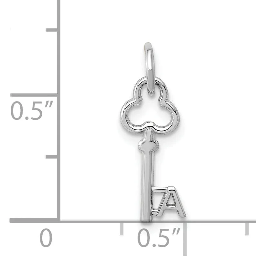 14K White Gold Fancy Key Shape Design Letter A Initial Charm Pendant