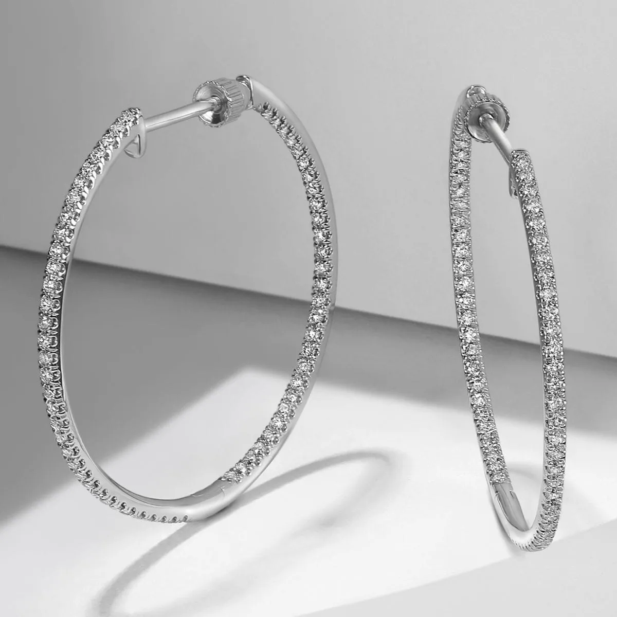 14K White Gold French Pavé 30mm Round Inside Out Diamond Hoop Earrings - EG13465W45JJ