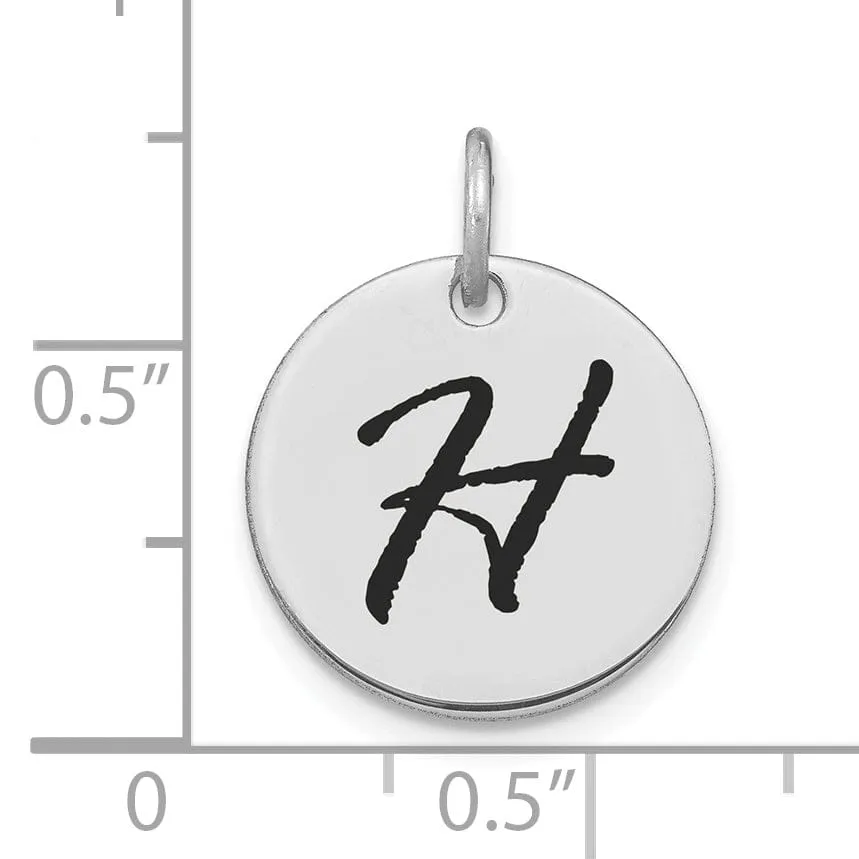 14k White Gold Polished Rhodium Black Epoxy Finish Letter H Initial Disk Shape Charm Pendant