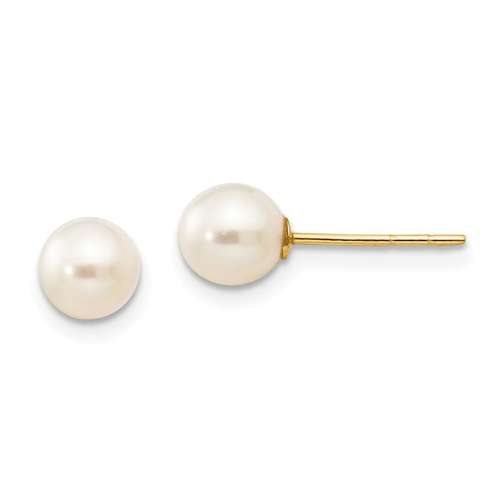 14k Yellow Gold Button Cultured Pearl Earrings