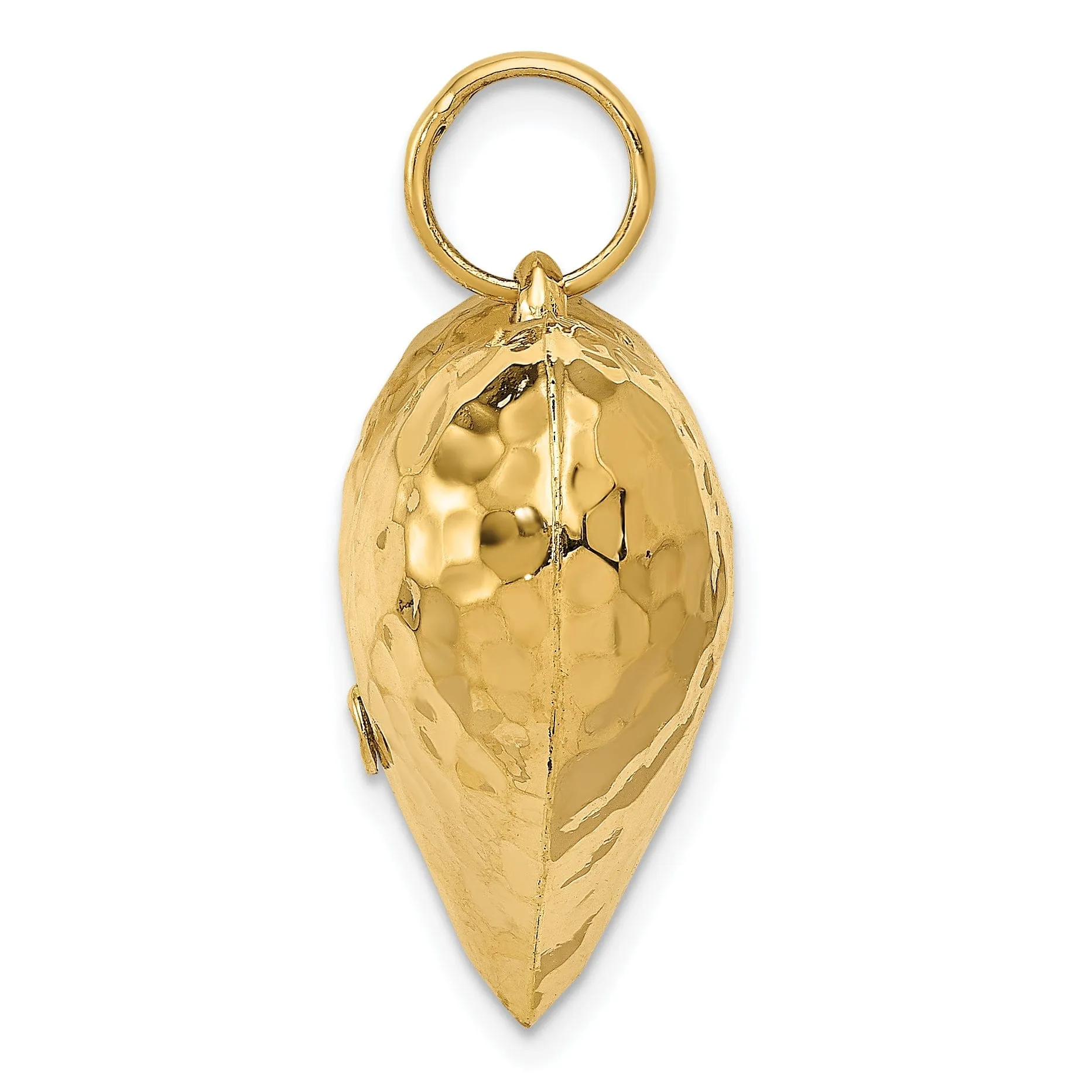 14K Yellow Gold Hollow Polished Hammered Finish 3-Dimenisonal Puff Heart Shape Design Charm Pendant