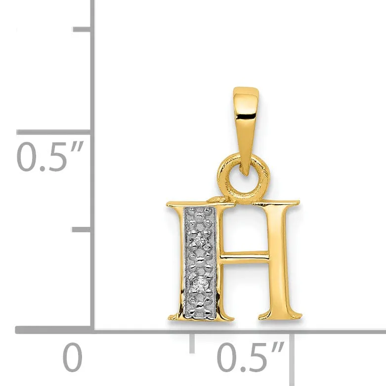 14K Yellow Gold Small 0.01CT Diamond Letter H Initial Block Pendant