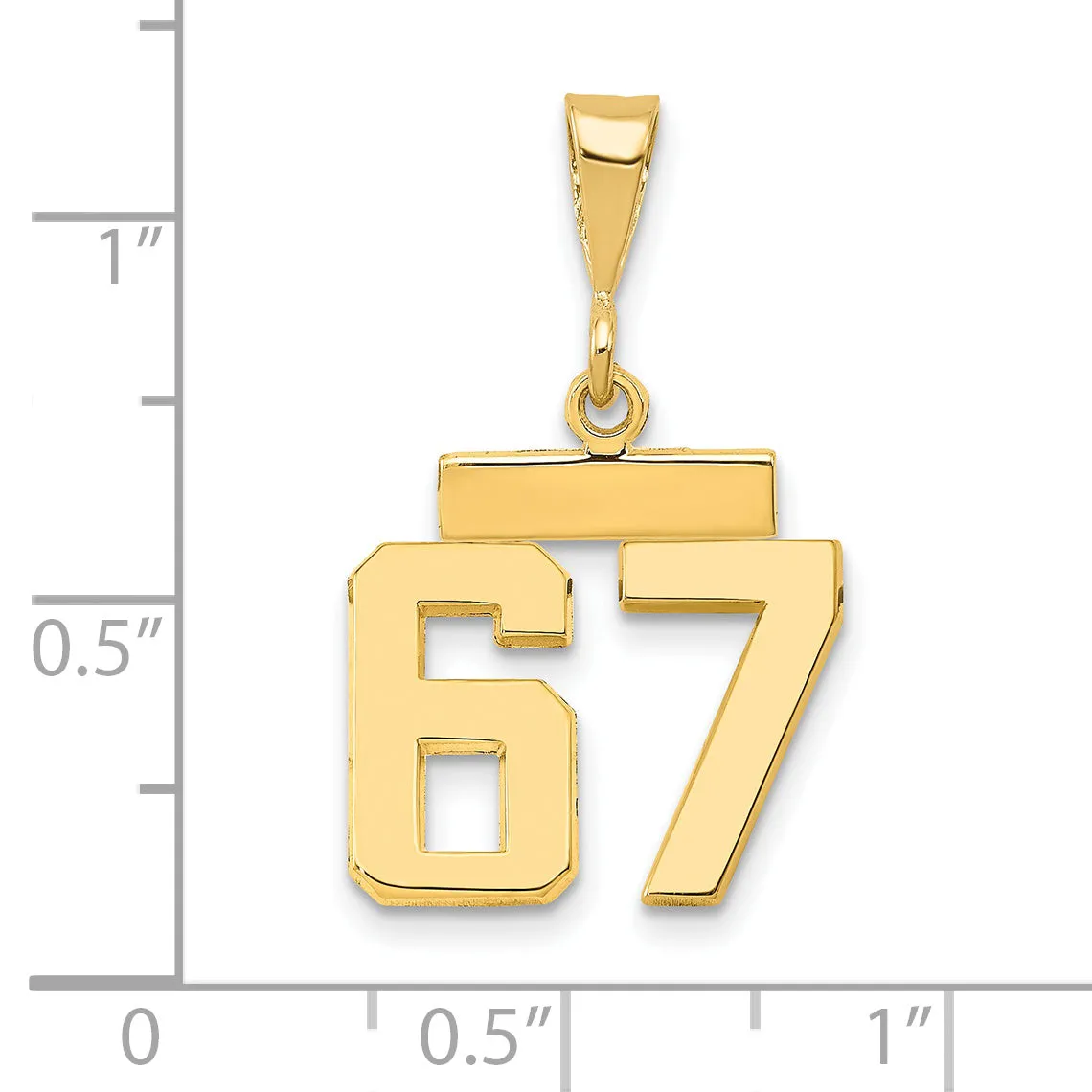 14k yellow gold small polished number 67 charm