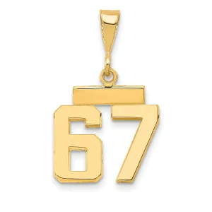 14k yellow gold small polished number 67 charm