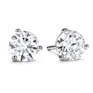 18K WHITE GOLD 2 ROUND BRILLIANT DIAMONDS=5.02CTS (I/SI1) 3-PRONG STUD EARRINGS