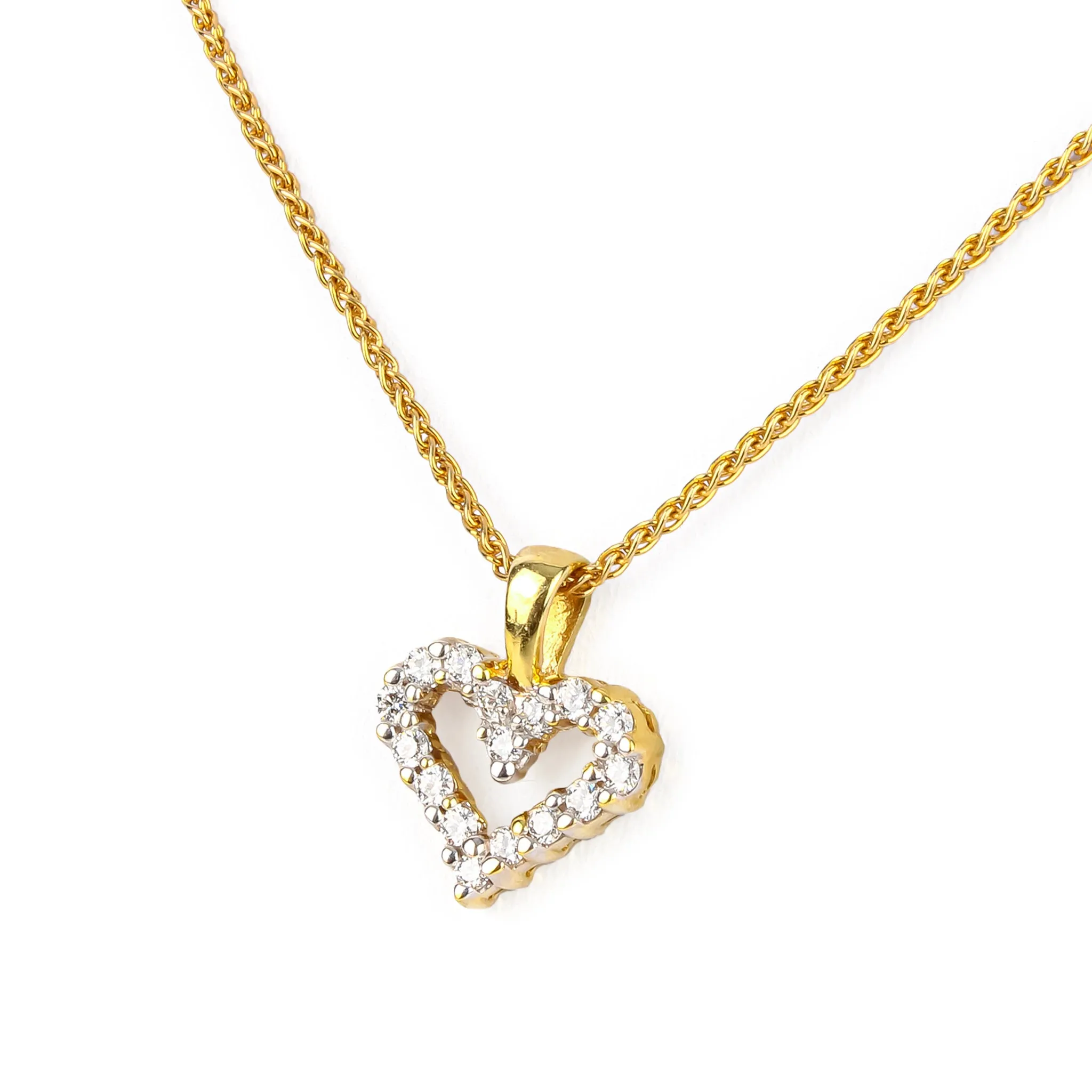 18K Yellow Gold Diamond Open Heart Pendant Necklace