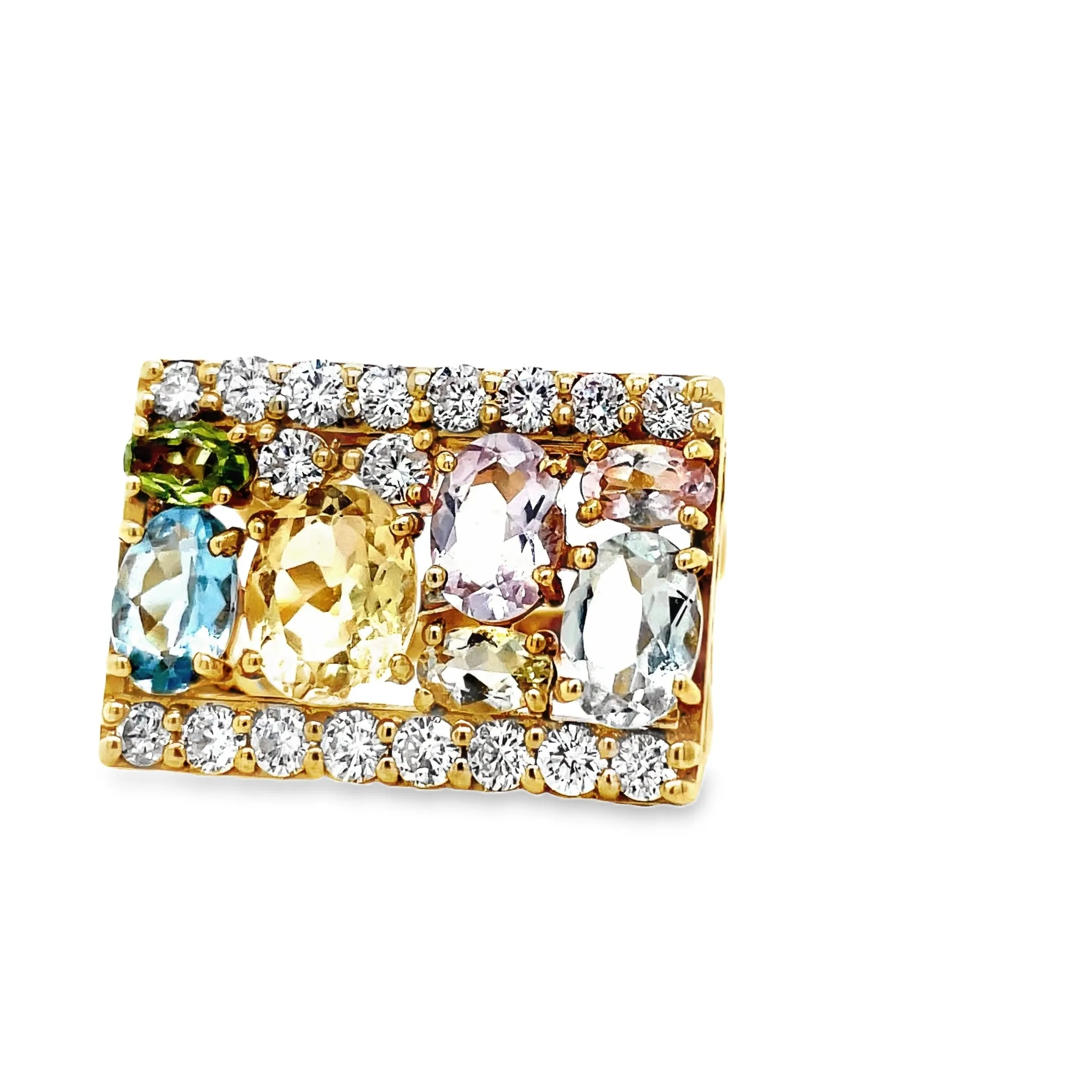 18k Yellow Gold Square Multicolor Fashion Ring