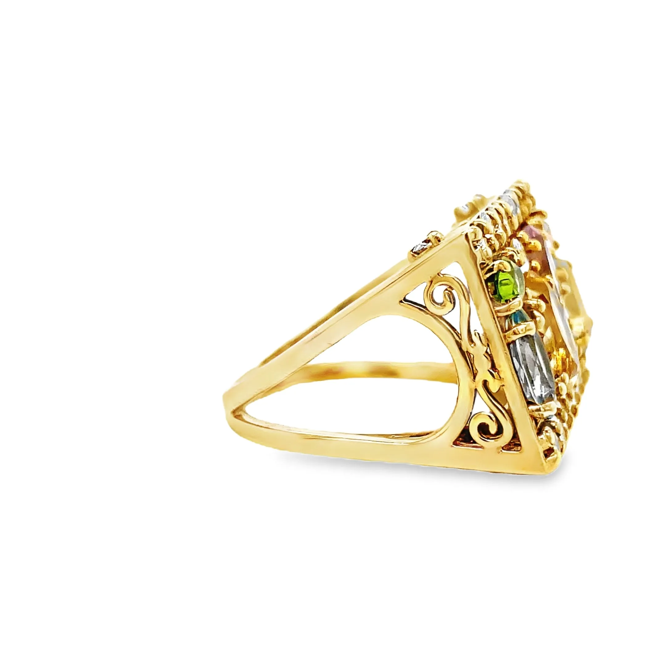 18k Yellow Gold Square Multicolor Fashion Ring