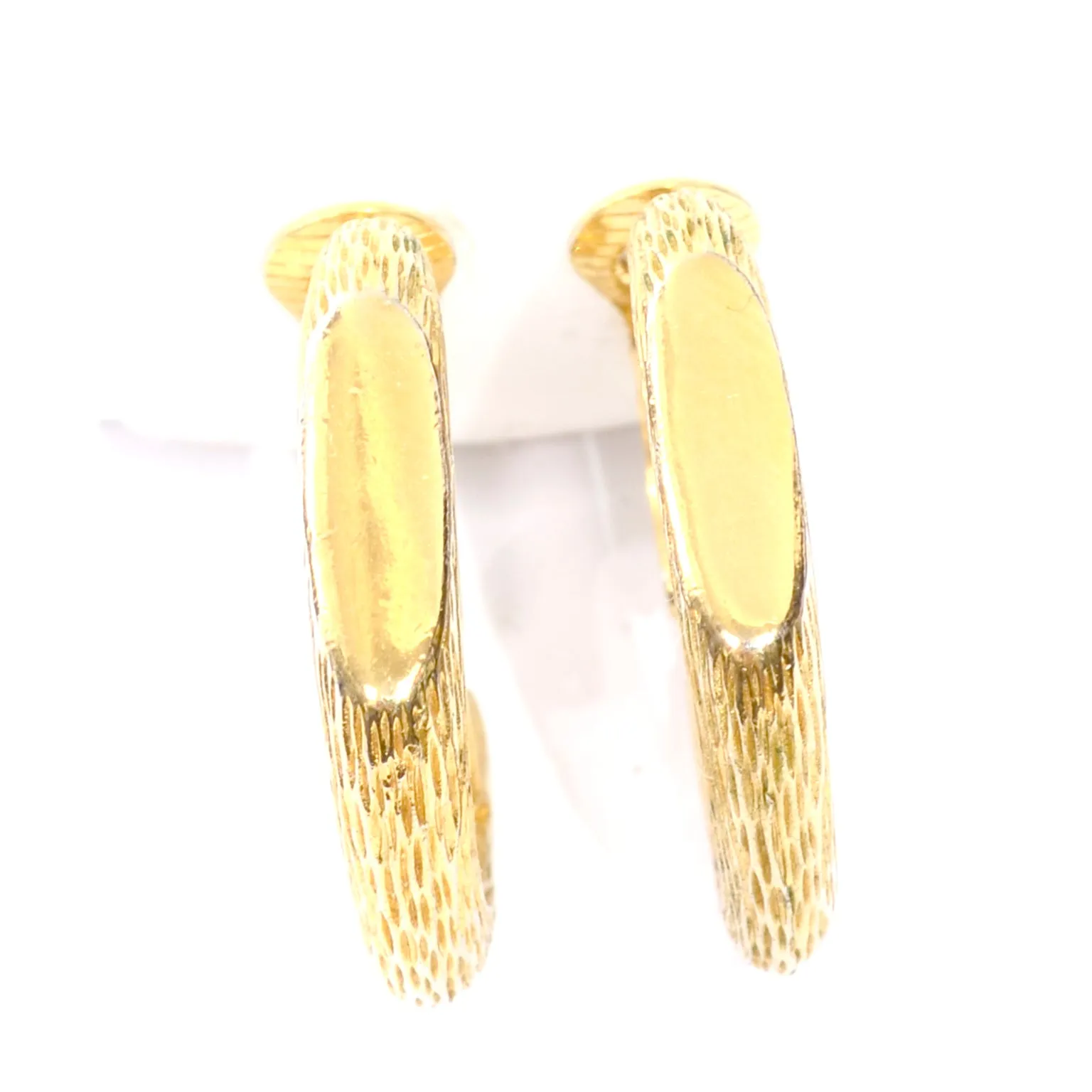 1960s Vintage Trifari Crown Textured Gold Pierced Earrings