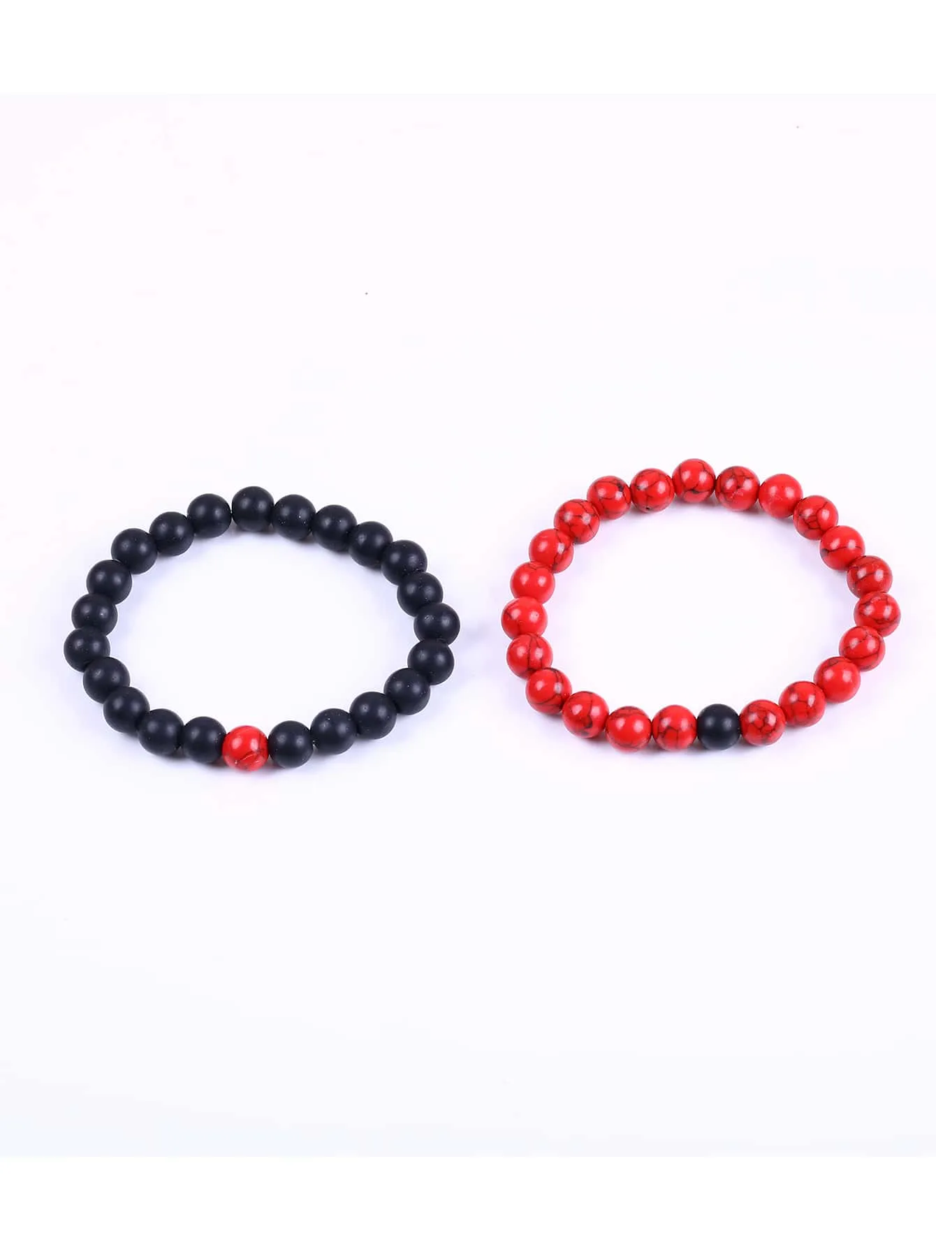 1pair Red and Black Simple Round Stone Beaded Bracelets couple Bracelets