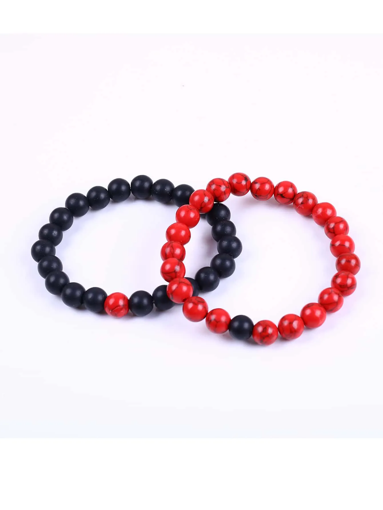 1pair Red and Black Simple Round Stone Beaded Bracelets couple Bracelets