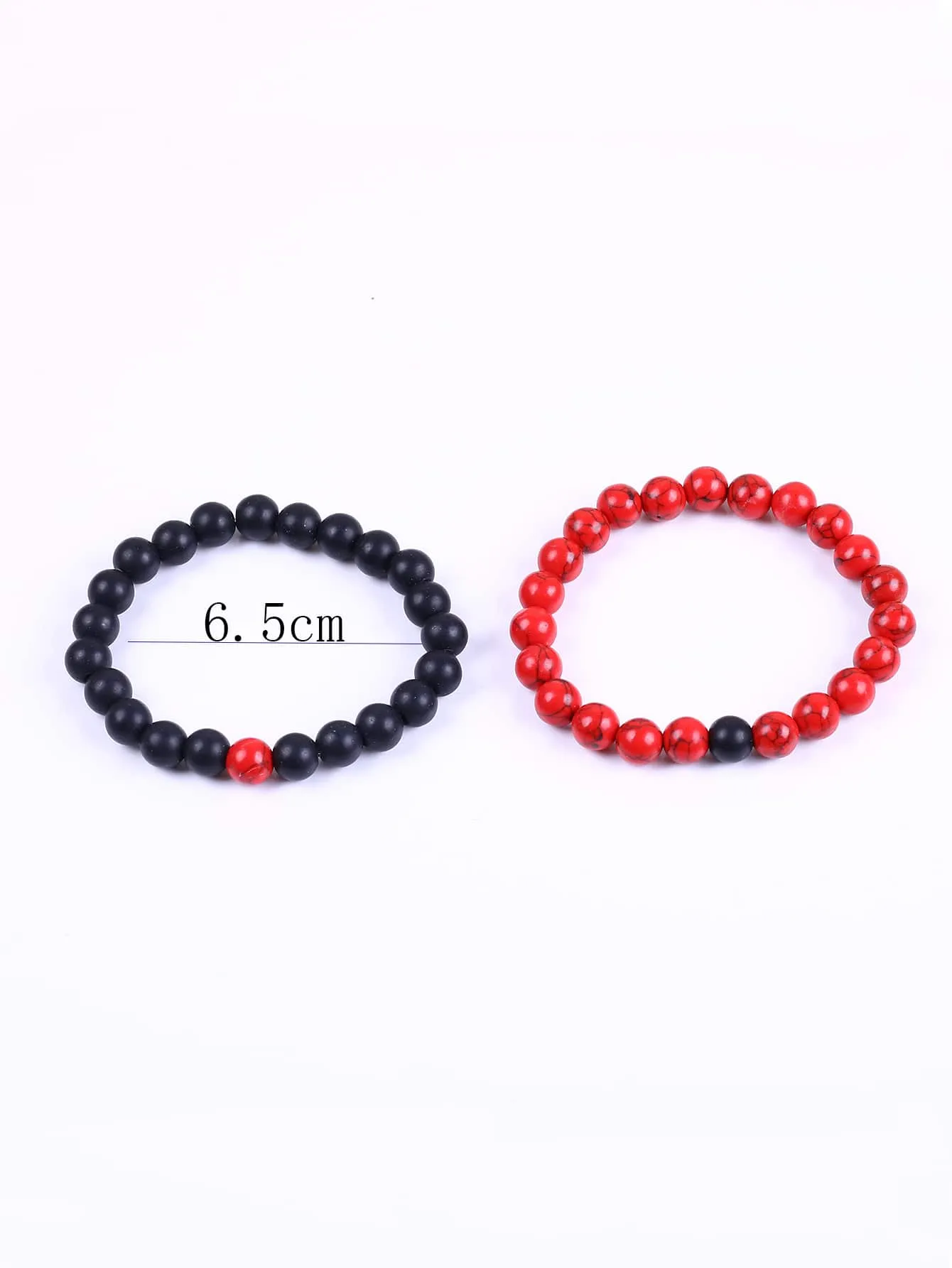 1pair Red and Black Simple Round Stone Beaded Bracelets couple Bracelets