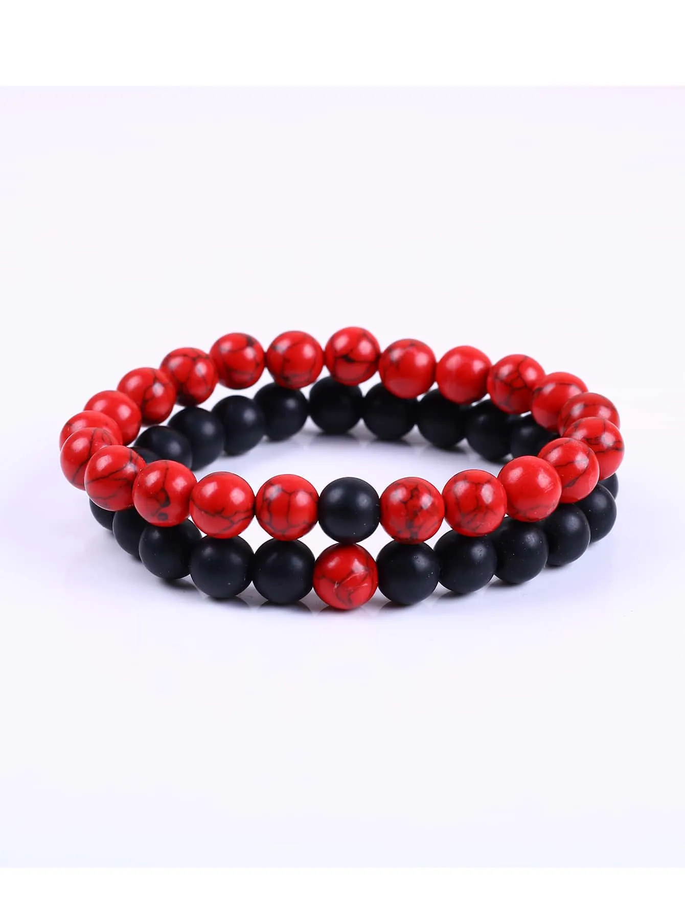 1pair Red and Black Simple Round Stone Beaded Bracelets couple Bracelets