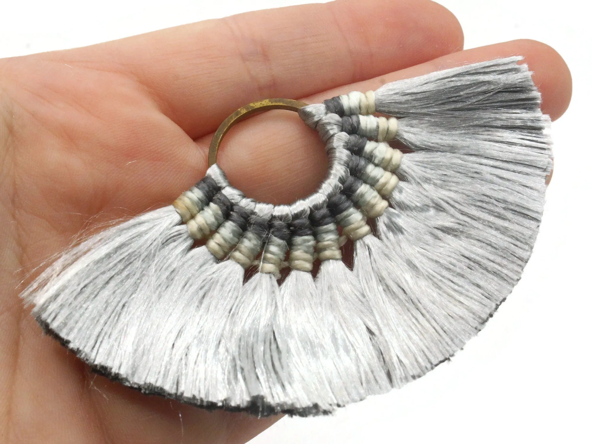 2 3.25 Inch Mixed Gray Thread Fan Tassel Pendants