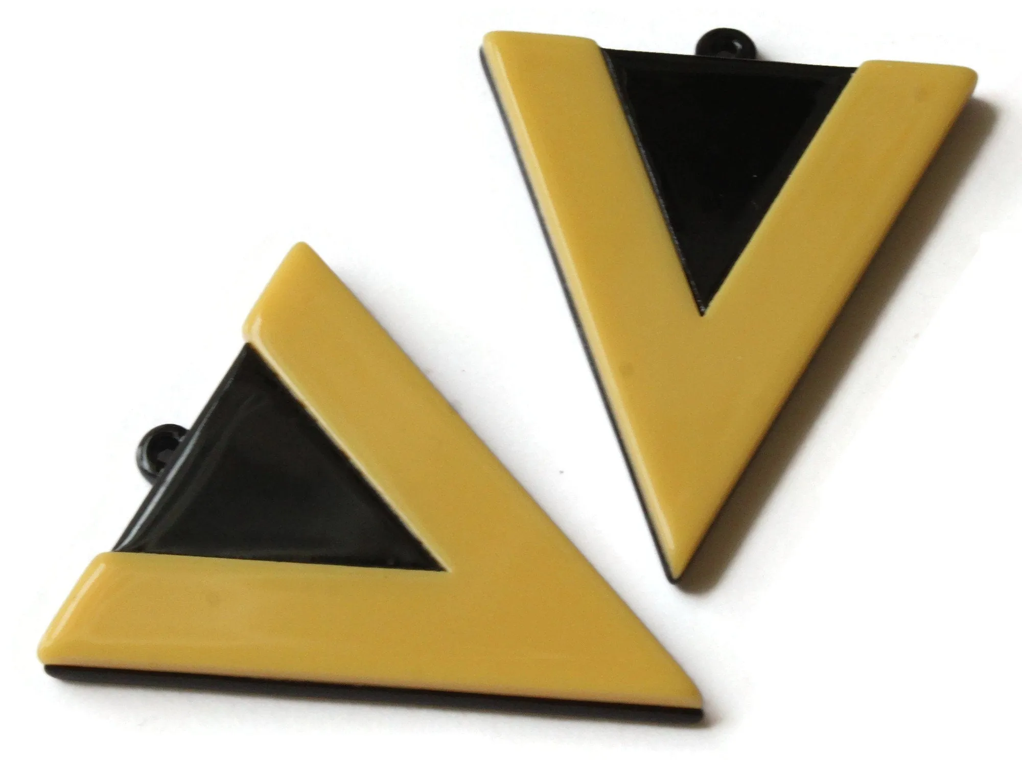 2 42mm Yellow and Black Resin Triangle Pendants