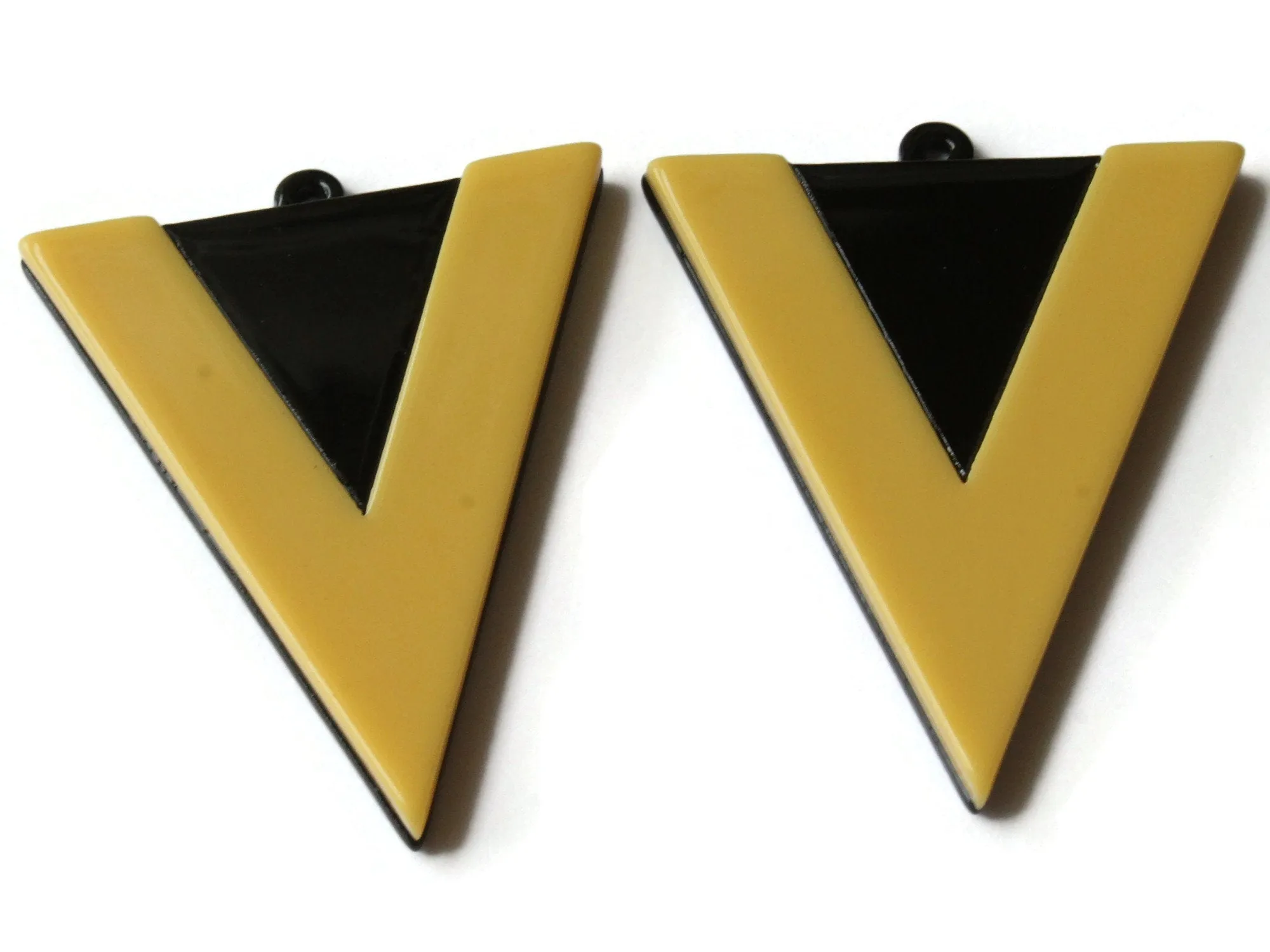 2 42mm Yellow and Black Resin Triangle Pendants