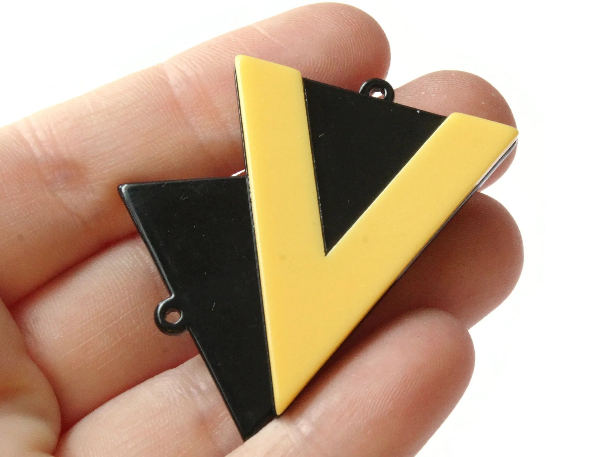 2 42mm Yellow and Black Resin Triangle Pendants