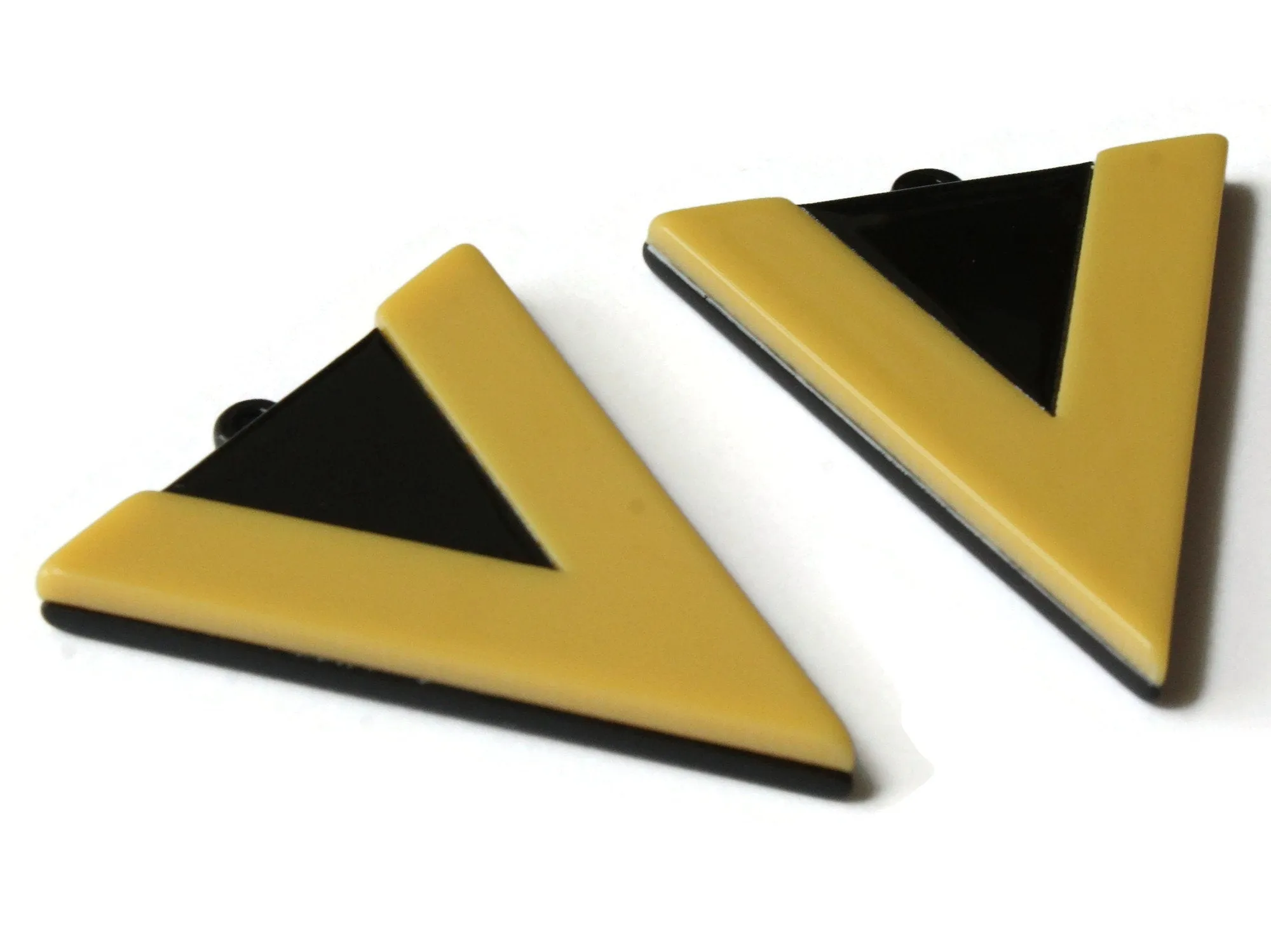 2 42mm Yellow and Black Resin Triangle Pendants