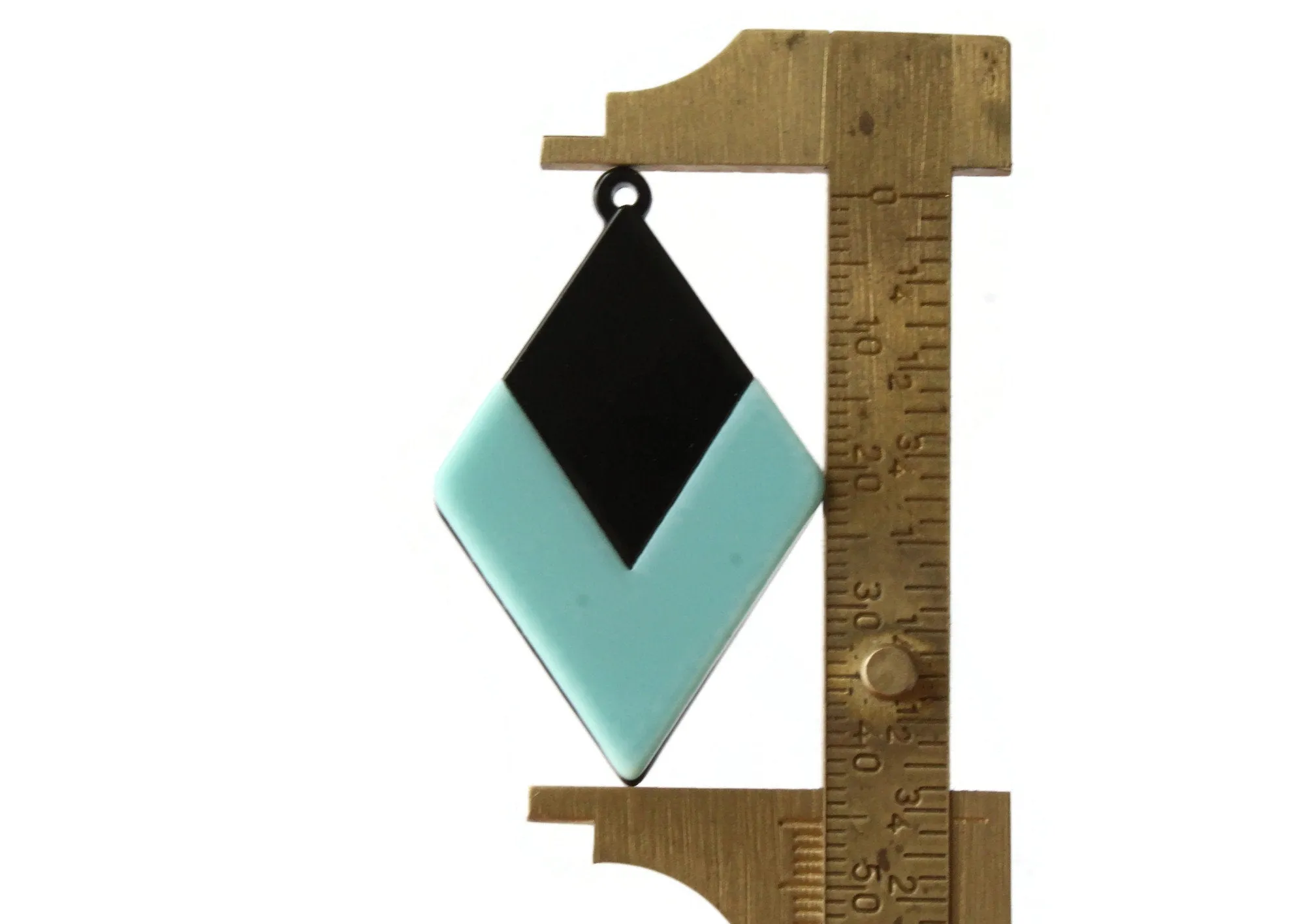 2 45mm Light Cyan Blue and Black Resin Diamond Pendants