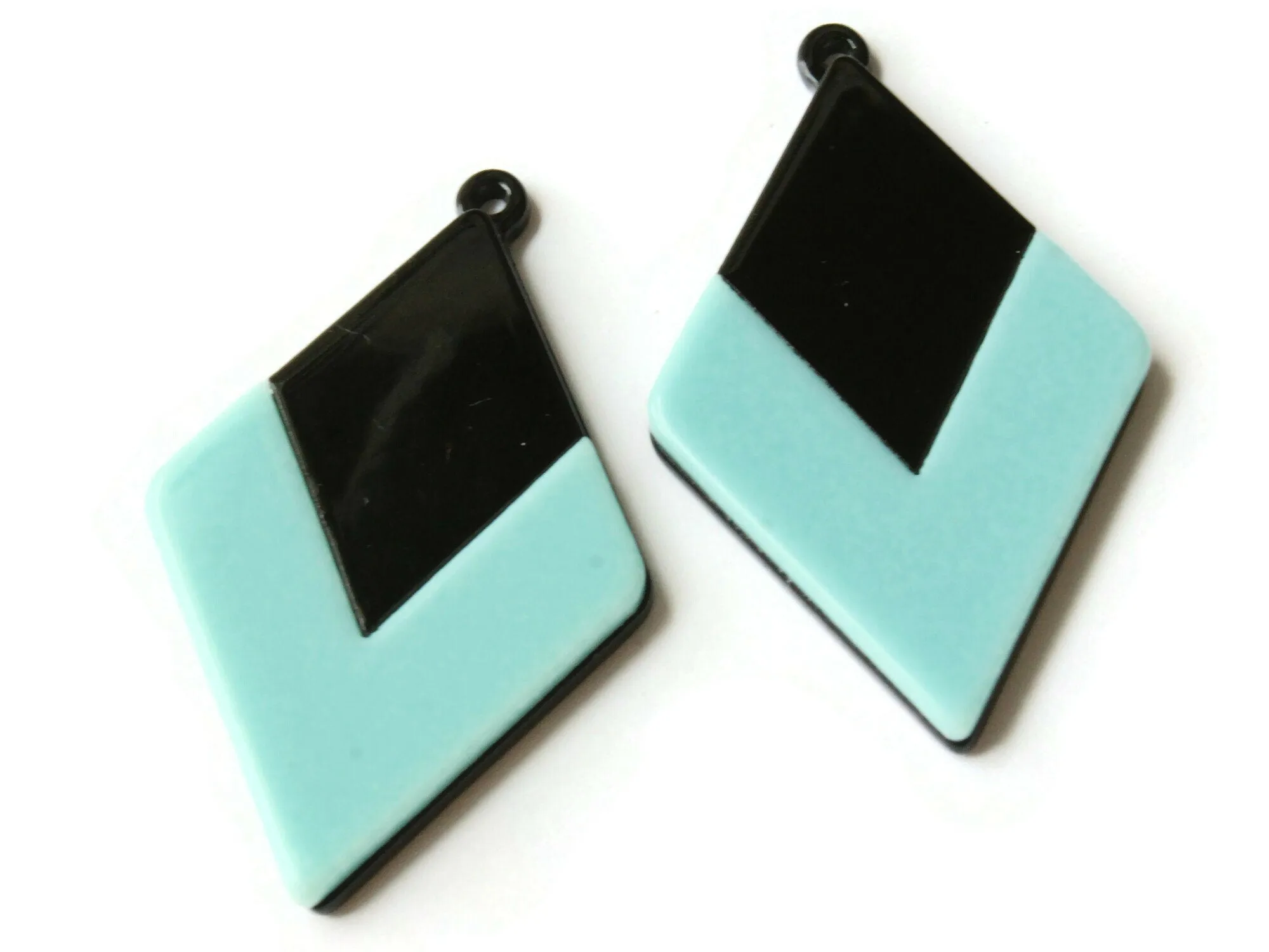 2 45mm Light Cyan Blue and Black Resin Diamond Pendants