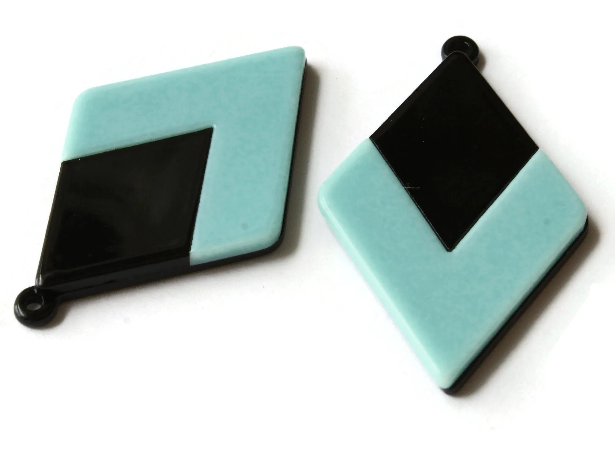 2 45mm Light Cyan Blue and Black Resin Diamond Pendants