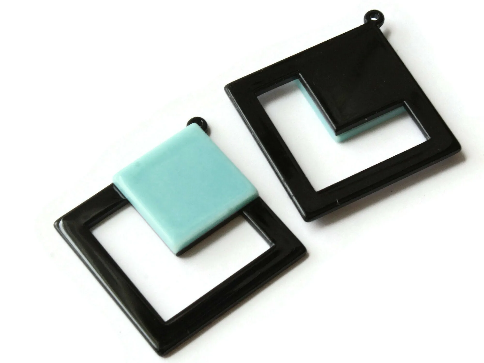 2 51mm Blue and Black Double Square Resin Pendants