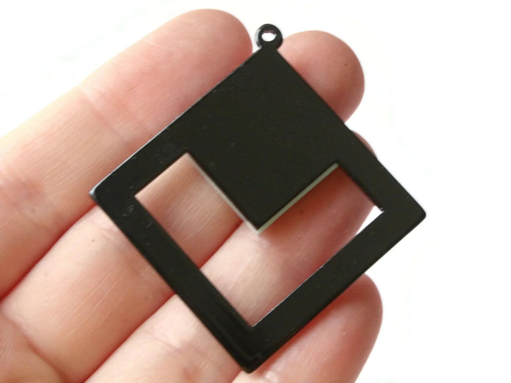 2 51mm Blue and Black Double Square Resin Pendants