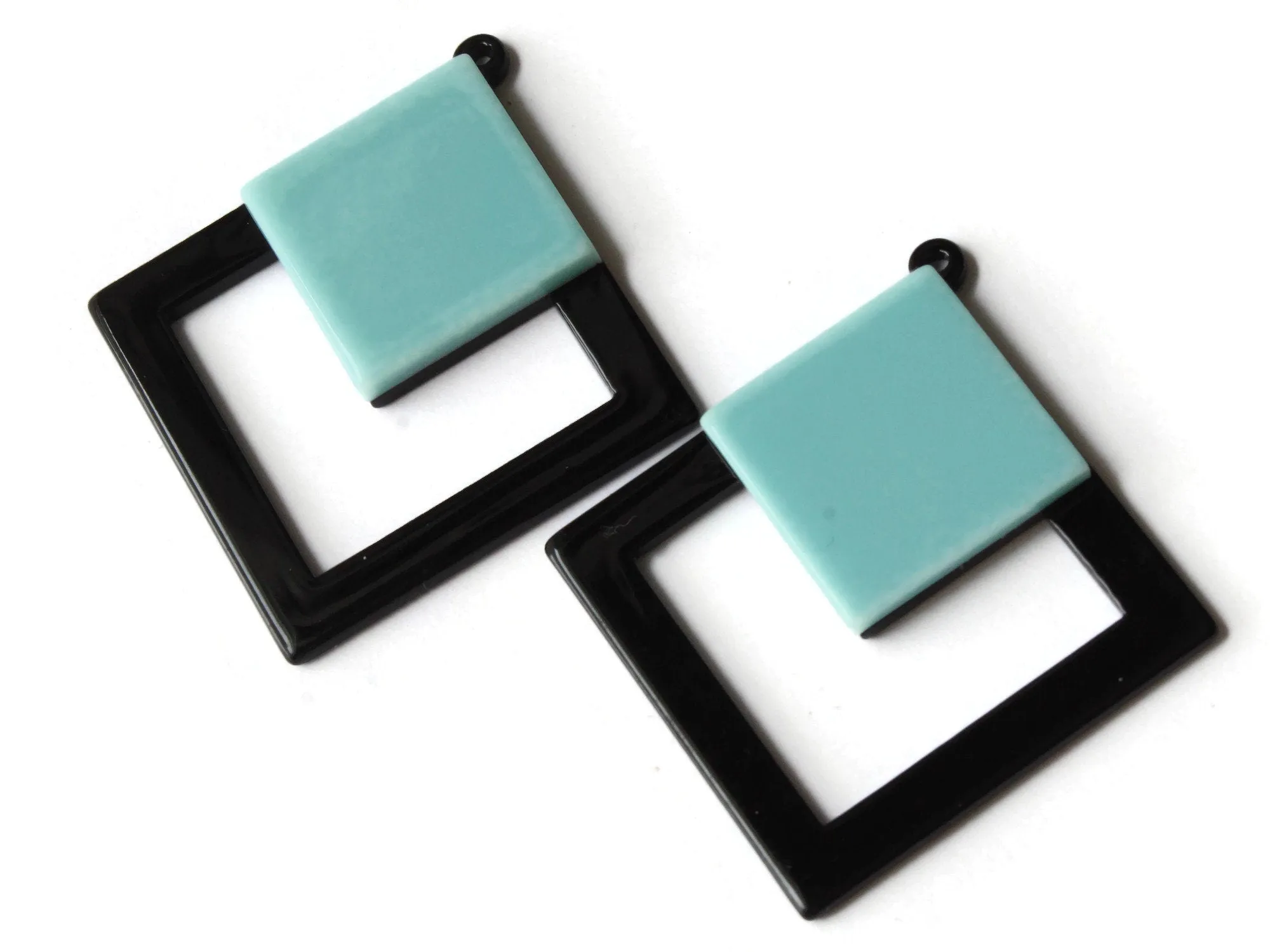 2 51mm Blue and Black Double Square Resin Pendants