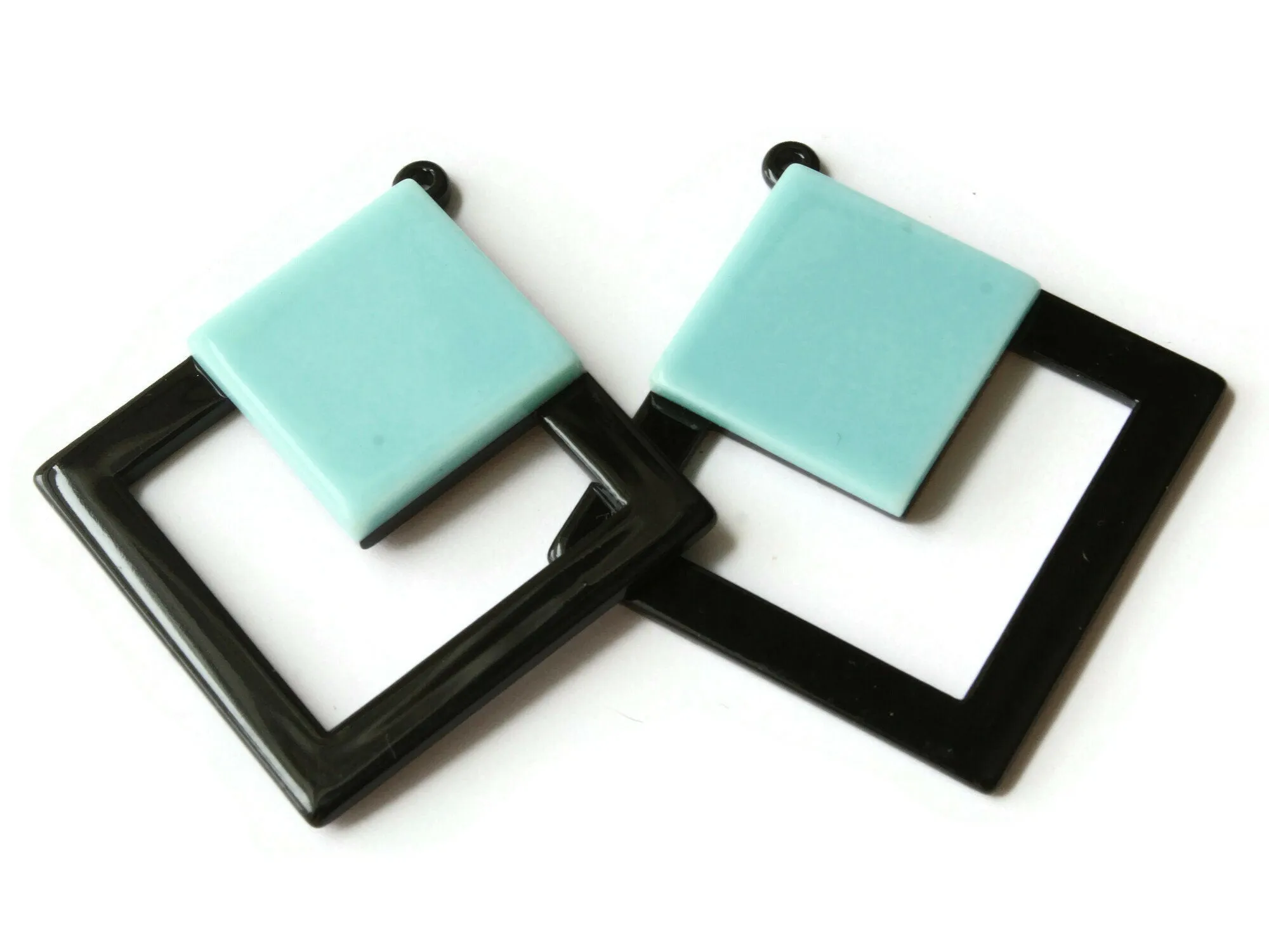 2 51mm Blue and Black Double Square Resin Pendants